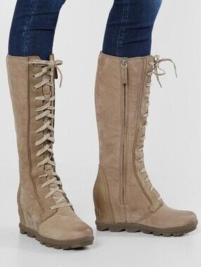 Sorel Joan of Arctic Tall Wedge Boot Leather Women's 8.5 Sand/Taupe LIKE NEW